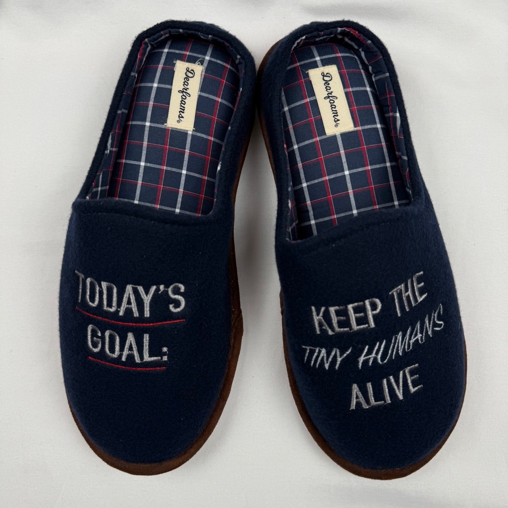 Dearfoams‎ Men's Slippers Medium 9-10 Blue Today's Goal Keep Tiny Humans Alive